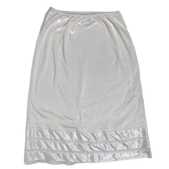 Vintage 90s White Coquette Cottagecore Angelcore Midi Lace Half Slip Skirt / M - Picture 5 of 6
